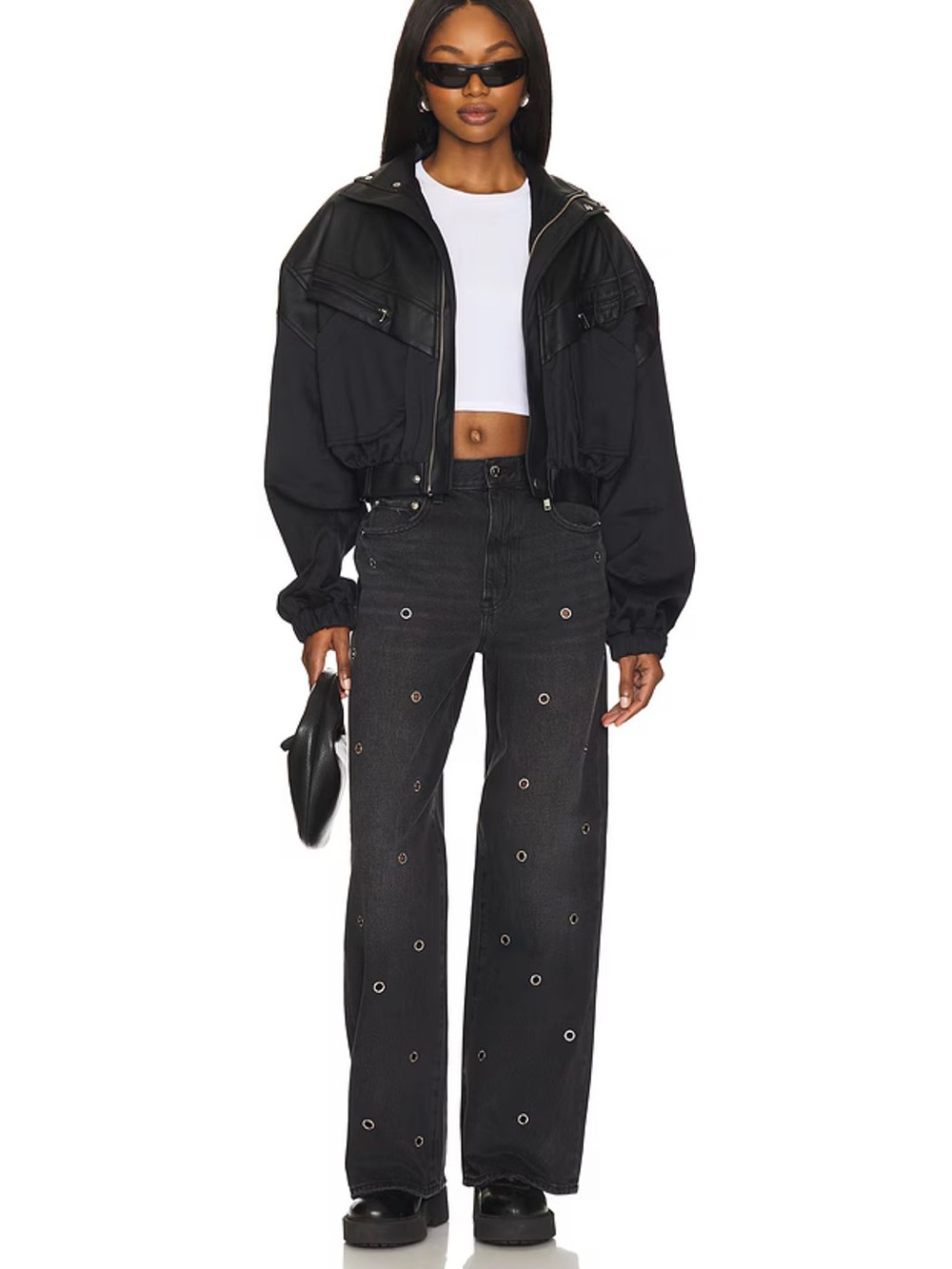 NWT PISTOLA HENDRIX HIGH RISE BAGGY JEANS w/ rhinestone grommets